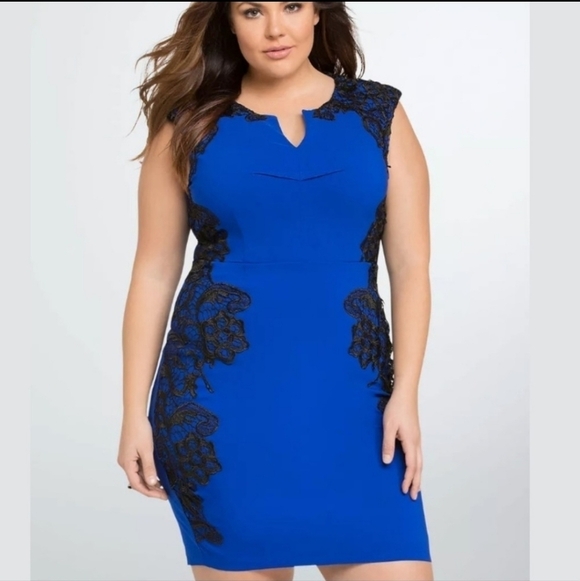 Torrid Royal Blue and Black lace bodycon dress - Picture 12 of 12